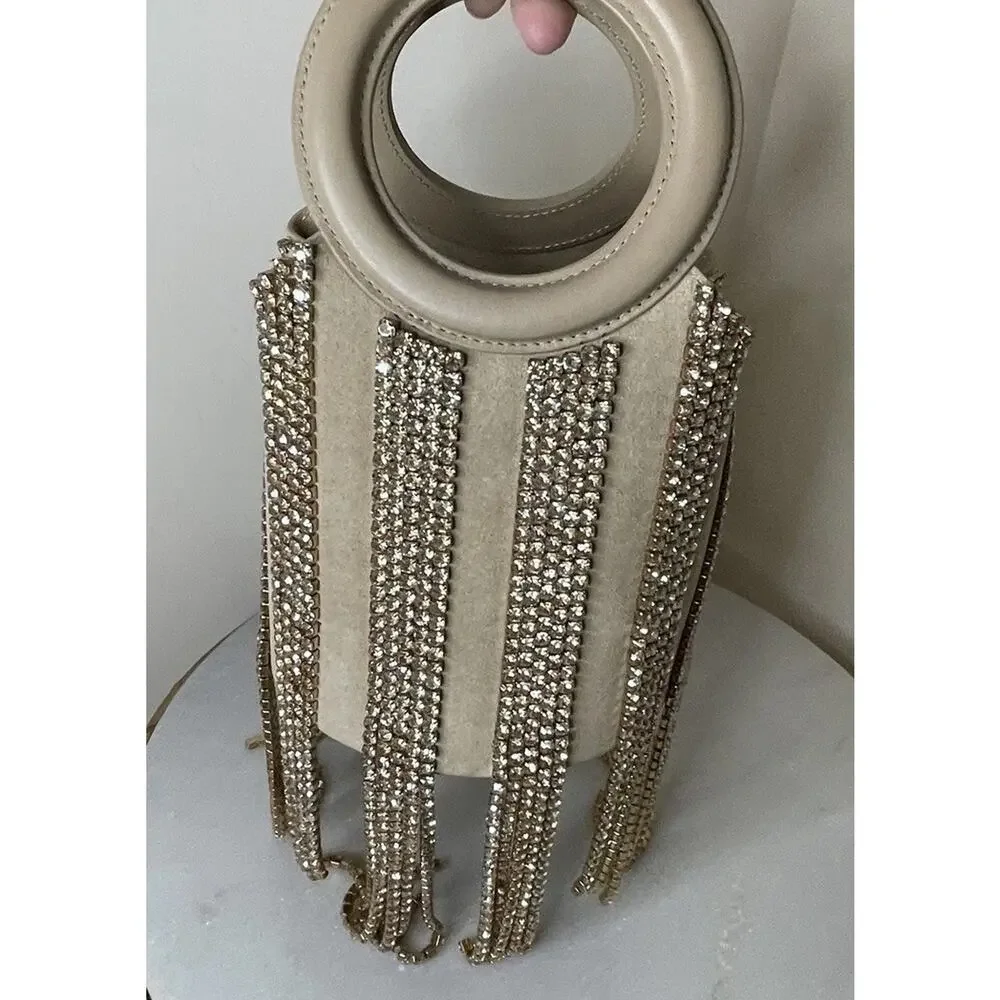 cult gaia Nude Crystal Fringe Wristlet with Circular Handles - Picture 7 of 16
